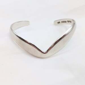 VTG Taxco Mexico Sterling Silver 925 Curve Wishbone Chevron Cuff Bracelet 6.75in